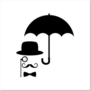 Gentleman under the umbrella caricature Posters and Art